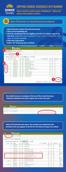 Infographic containing instructions for copying course schedules in R'Summer