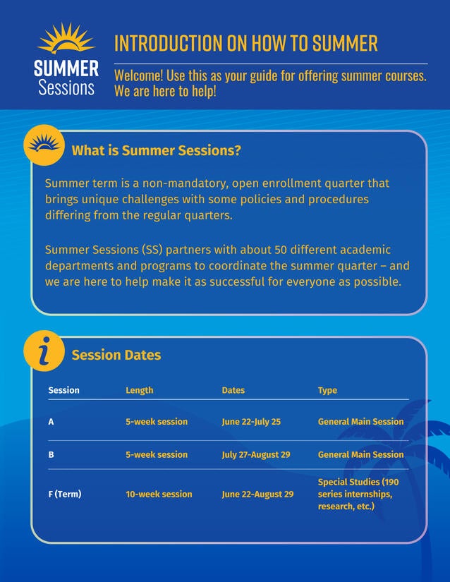 Image containing overview of basic Summer Sessions information