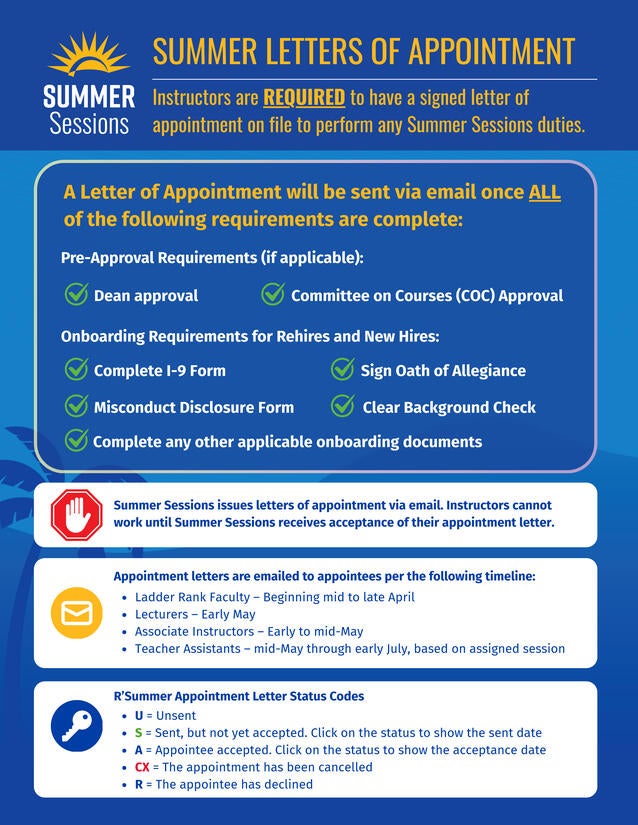Infographic containing information about summer appointment letters